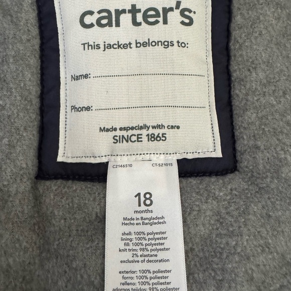 Carters Little Explorer Blue/green Puffer Coat Size 18 Months EUC - Picture 4 of 5